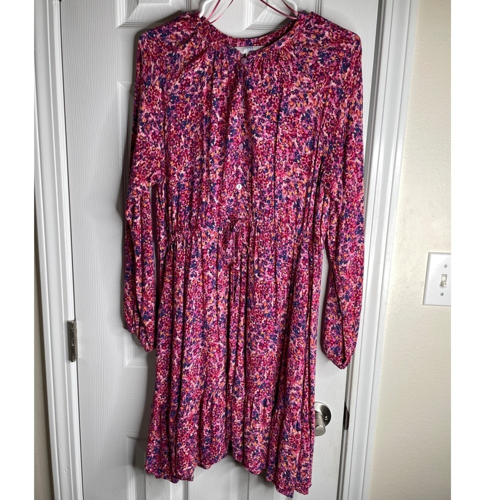 Time and Tru Pink Floral Long Sleeve Tiered Mini Dress Womens Medium 8-10